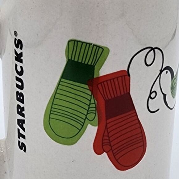 2011 Starbucks Red & Green Mittens, Doves Holiday Winter Ceramic Coffee Tea Mug - Picture 2 of 7
